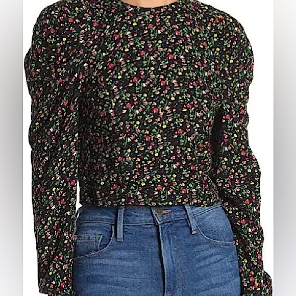 AFRM X NORDSTROM Spring Garden Ditsy puff sleeve cropped blouse - Picture 4 of 16